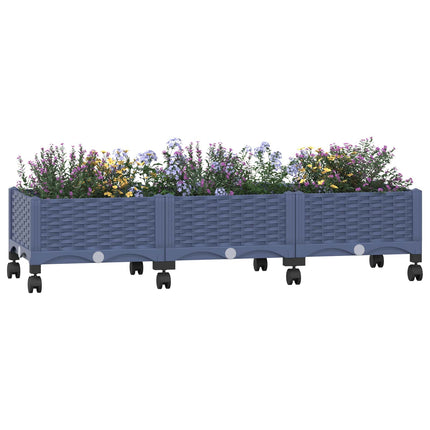 Trädgårdsplanterare med hjul Blå Grå 120 x 40 x 33 cm PP