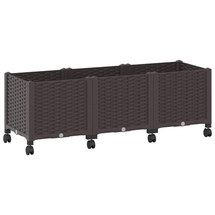 Trädgårdsplanterare med hjul Brun 120 x 40 x 44 cm PP