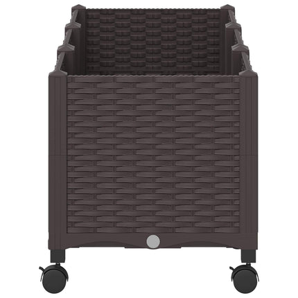 Trädgårdsplanterare med hjul Brun 120 x 40 x 44 cm PP
