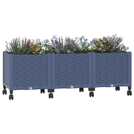 Trädgårdsplanterare med hjul Blå Grå 120 x 40 x 48 cm PP