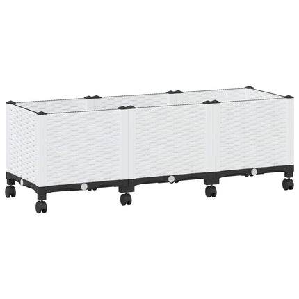 Trädgårdsplanterare med hjul Vit 120 x 40 x 48 cm PP
