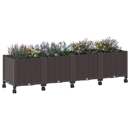 Trädgårdsplanterare med hjul Brun 160 x 40 x 44 cm PP