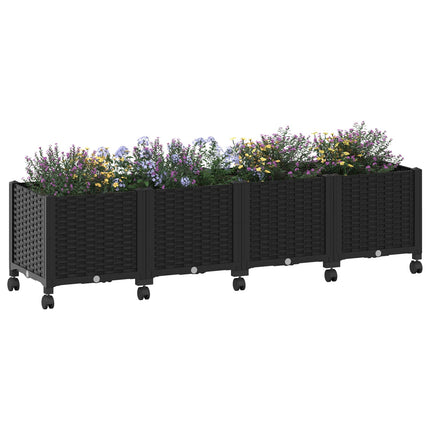 Trädgårdsplanterare med hjul Svart 160 x 40 x 44 cm PP