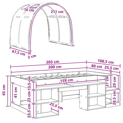 Säng med Tunneln med hylla 3 st Vit och rosa Konstruerat trä