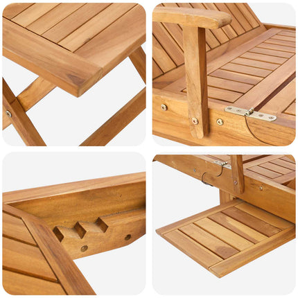 Solsäng med bord Massivt teakträ Brun