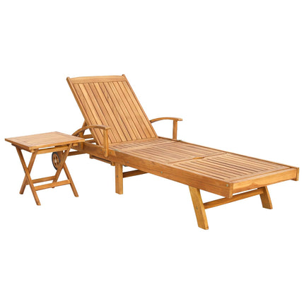 Solsäng med bord Massivt teakträ Brun