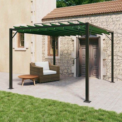 Gazebo med louvred tak 3 x 3 x 2,14 m Grön Duk och Aluminium