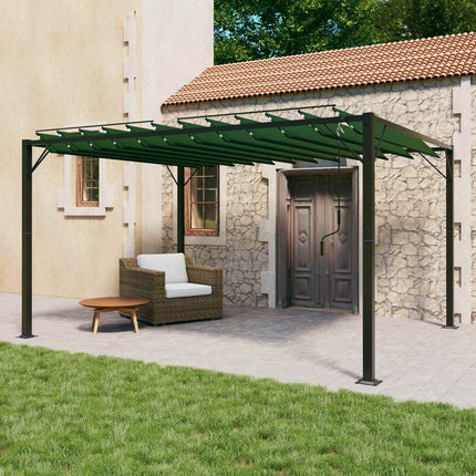 Gazebo med louvred tak 3 x 4 x 2,14 m Grön Duk och Aluminium