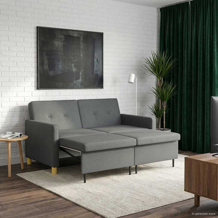 Pull Out Sofa Bed Mörkgrå Tyg