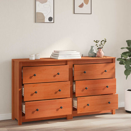 Sideboard med låda 2 pcs VaxBrun 140 x 35 x 80 cm Massivt furu