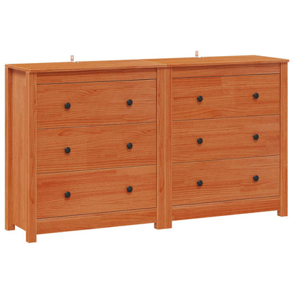 Sideboard med låda 2 pcs VaxBrun 140 x 35 x 80 cm Massivt furu