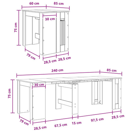 Matbord 240 x 85 x 75 cm Konstruerat trä Artisan-ek Rektangulär