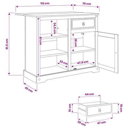 Köksvagn med låda 2 pcs Vit och Honungsvax 112 x 70 x 91,5 cm