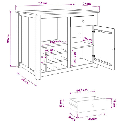 Köksvagn PANAMA 2 pcs Vit och Honungsvax 112 x 77 x 90 cm