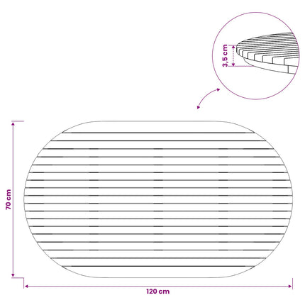 Bordsskiva 120 x 70 x 3,5 cm Oval Massivt teakträ Naturlig