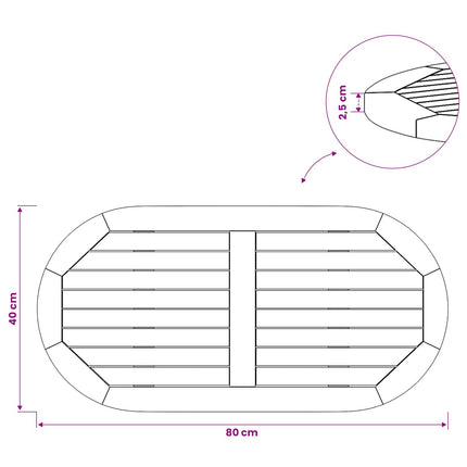 Bordsskiva 80 x 40 x 2,5 cm Oval Massivt teakträ Naturlig