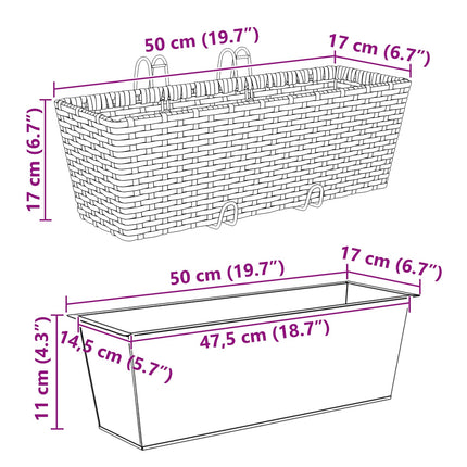 Räcke 2 st Svart 50 x 17 x 17 cm Metall