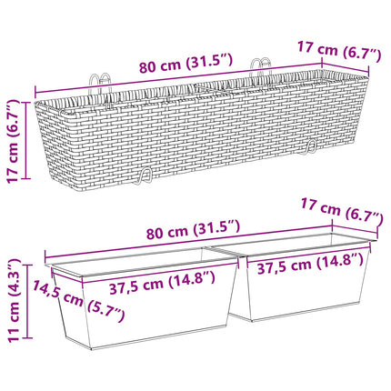 Räcke 2 pcs 80 x 17 x 17 cm Metall