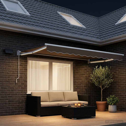Manuell utdragbar markis med LED-lampor Taupe