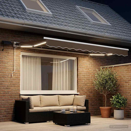 Manuell markisram med LED-lampor Taupe 3,5 x 2,5 m