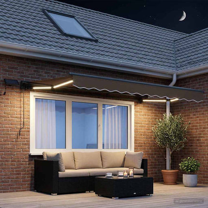 Manuell markisram med LED-lampor Taupe 2,5 x 2 m
