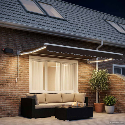 Manuell utdragbar markis med LED-lampor Taupe