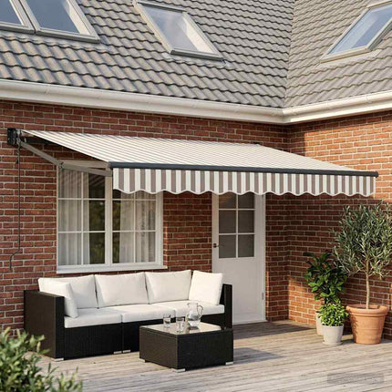 Utdragbar markis Ljusgrå och vit. 4 x 2 m Polyester och metall