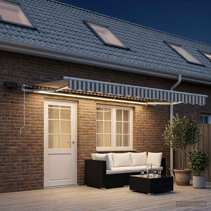 Utdragbar markis Ljusgrå och vit. 600 × 300 cm