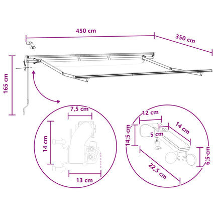 Utfällbar markis Ljusgrå och vit. 450 × 350 cm