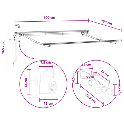 Utfällbar markis Taupe 500 × 300 cm Polyester och metall