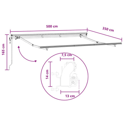 Utdragbar markis Ljusgrå och vit. 500 × 350 cm