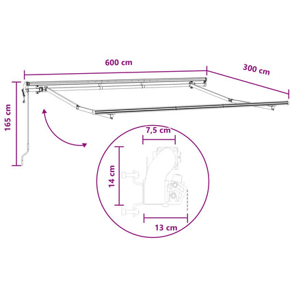 Utdragbar markis Sand 600 × 300 cm Duk och Aluminium