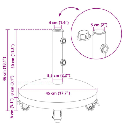 Granitar parasollfot med hjul för 4-5 cm stolpe 27.2 kg Grå