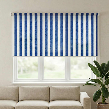 Utomhus Rullgardin 90% UV Block Blå och Vit Rand 160 x 140 cm