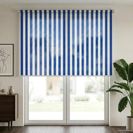 Utomhus Rullgardin 90% UV Block Blå och Vit Rand 140 x 230 cm