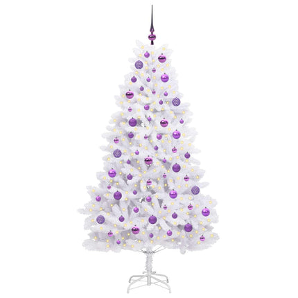 Plast Hingad Julgran med 300 LED-lampor Vit 180 cm PVC och stål