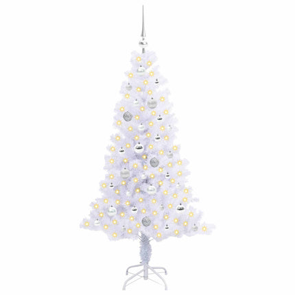 Konstgjord julgran med 150 LED-lampor Vit 150 cm PVC och Stål