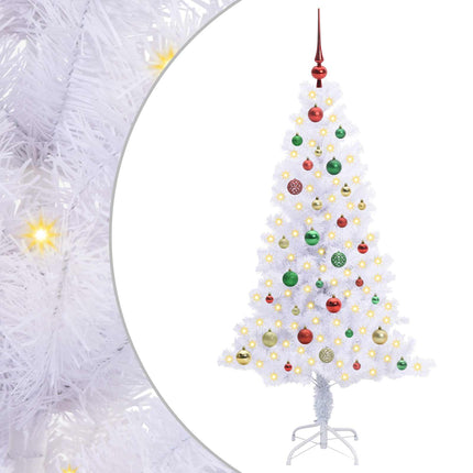 Konstgjord julgran med 150 LED-lampor Vit 150 cm PVC och Stål