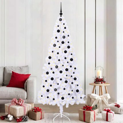Konstgjord julgran med 300 LED-lampor Vit 210 cm PVC och stål