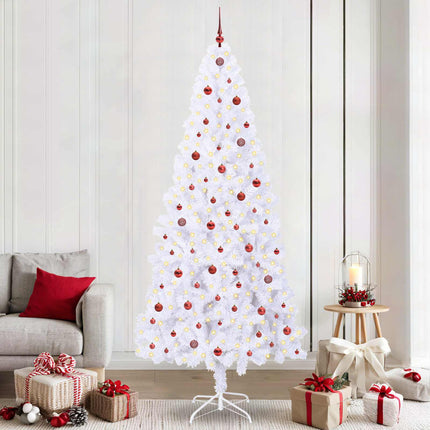 Konstgjord julgran med 300 LED-lampor Vit 240 cm PVC och stål