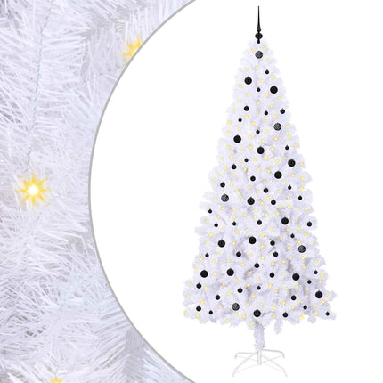 Konstgjord julgran med 300 LED-lampor Vit 240 cm PVC och stål