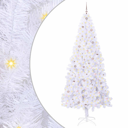 Konstgjord julgran med 300 LED-lampor Vit 240 cm PVC och stål