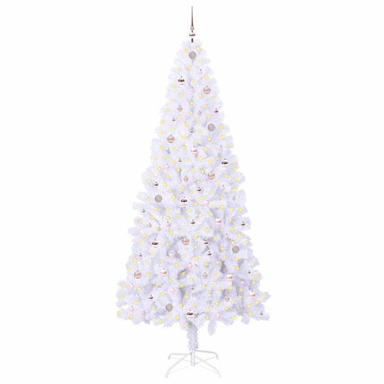 Konstgjord julgran med 300 LED-lampor Vit 240 cm PVC och stål
