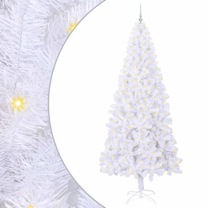 Konstgjord julgran med 300 LED-lampor Vit 240 cm PVC och stål