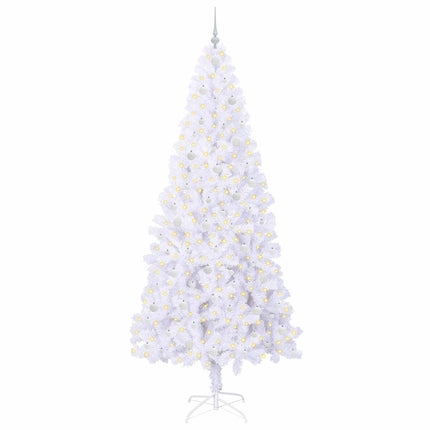 Konstgjord julgran med 300 LED-lampor Vit 240 cm PVC och stål