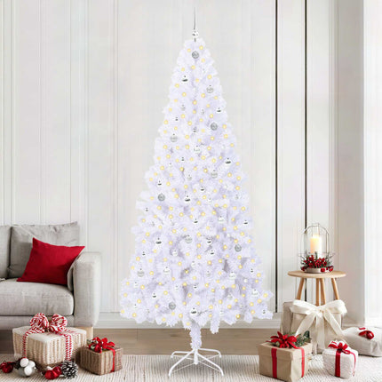 Konstgjord julgran med 300 LED-lampor Vit 240 cm PVC och stål