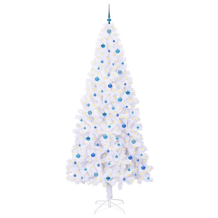 Konstgjord julgran med 300 LED-lampor Vit 240 cm PVC och stål