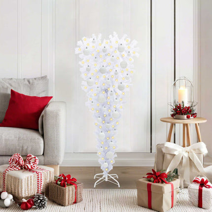 Konstgjord julgran med 150 LED-lampor Vit 120 cm PVC och Stål
