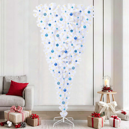 Konstgjord julgran med 300 LED-lampor Vit 240 cm PVC och Stål