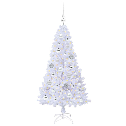 Konstgjord julgran med 150 LED-lampor Vit 120 cm PVC och stål